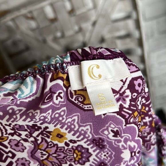 Charming Charlie Boho Hippie Purple Crochet Tassel Fringe Top Shirt Size Small - Picture 7 of 8